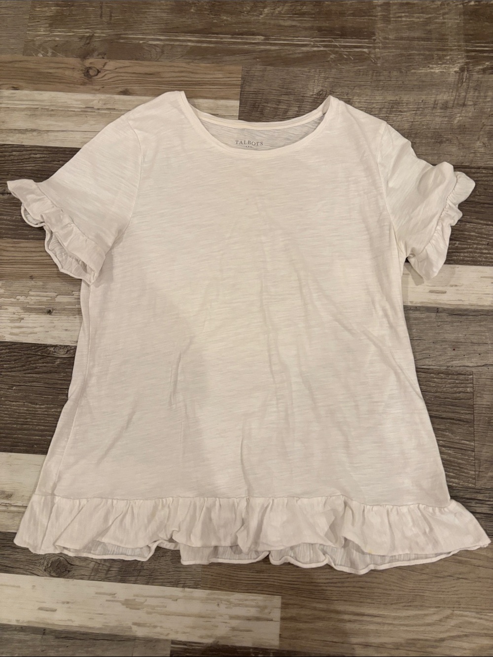 Talbots White Short-Sleeve Ruffle Hem Tee